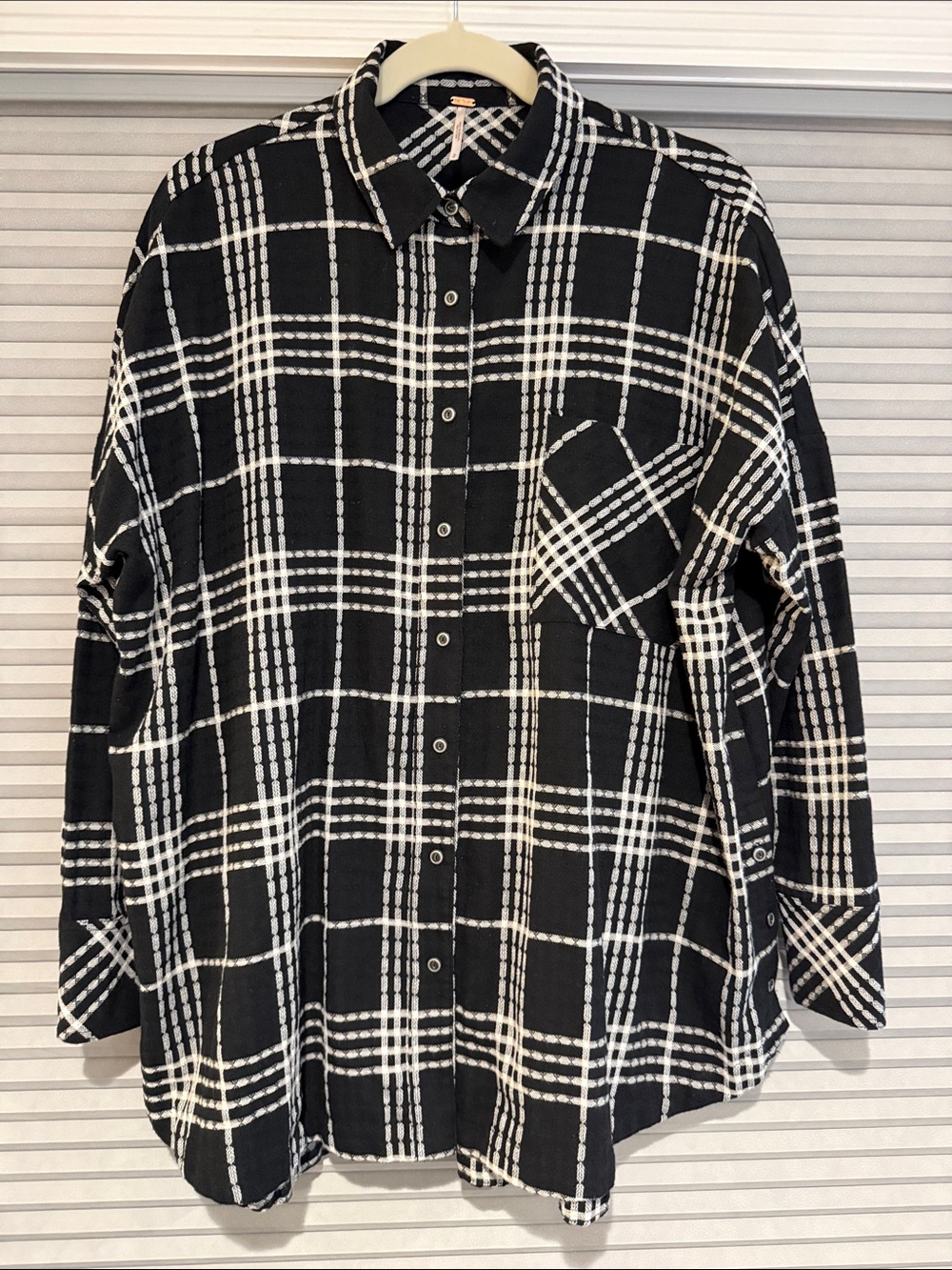 New Free People Black & White Plaid Button-Up Shirt - oversized